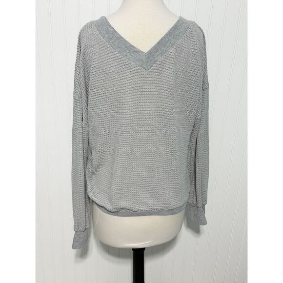 Women's Waffle Knit V-Neck Casual‎ Long Sleeve Pullover Sweater Gray Size Large - Picture 7 of 12